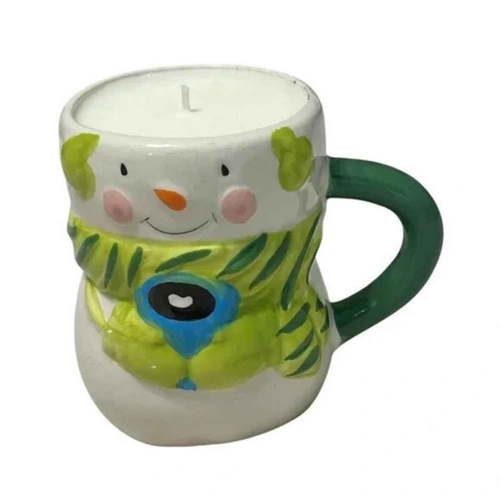 Snowman Coffee Mug Christmas Tree Scented Candle Handmade 14 oz Christmas A57